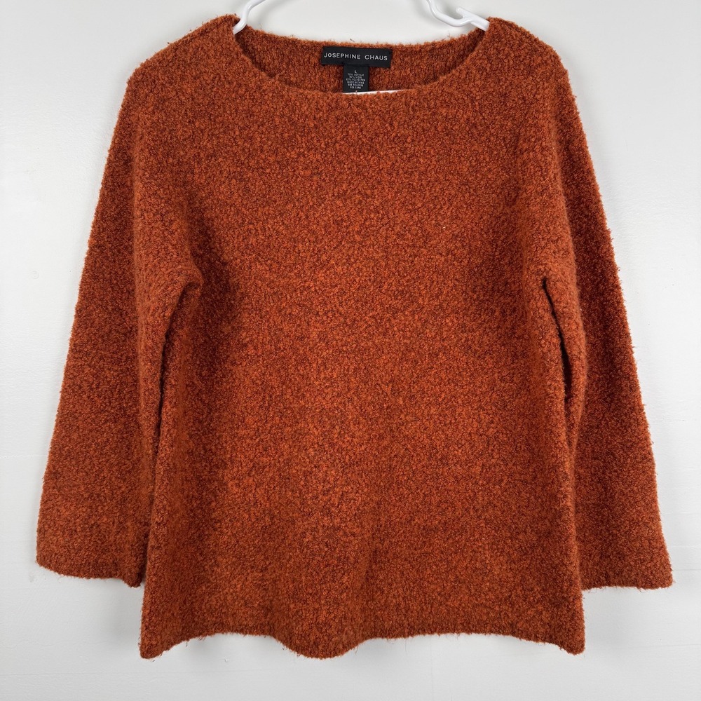 Josephine Chaus Sweater Womens Large Orange Boucle Wool Blend Pullover Cozy
